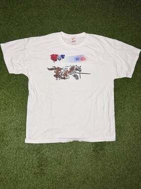 Vintage Fruit of the Loom Graphic T-Shirt Horse Racing Hot Air Balloons Firework